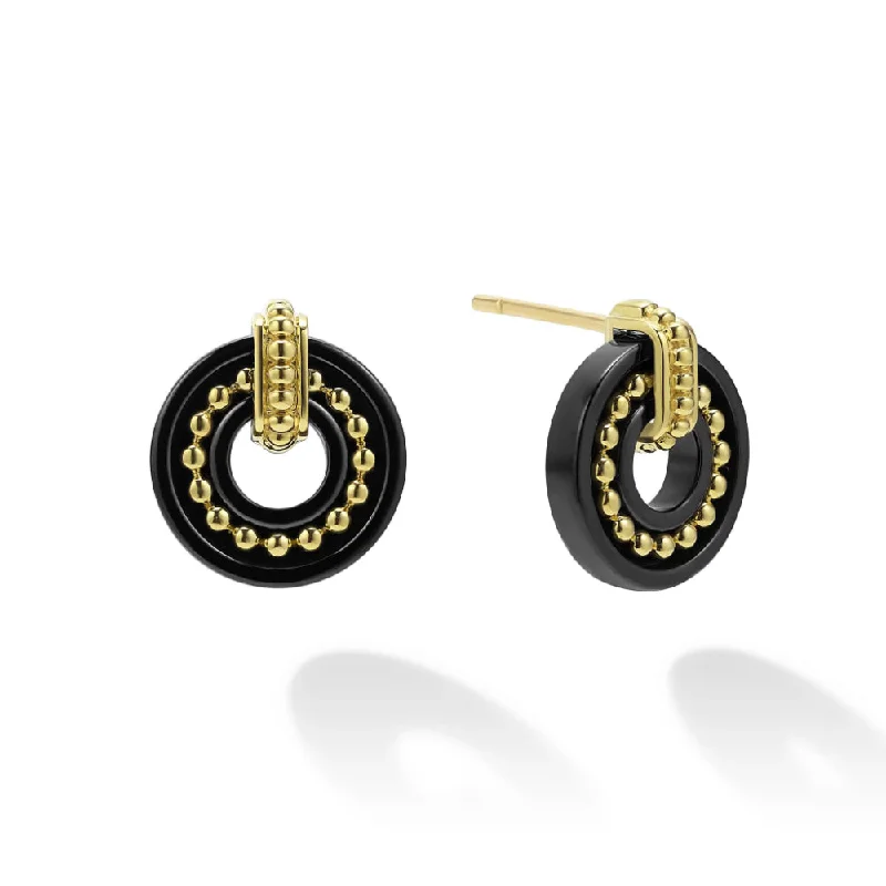 Lagos 18k Gold Black Caviar Ceramic Stud Earrings