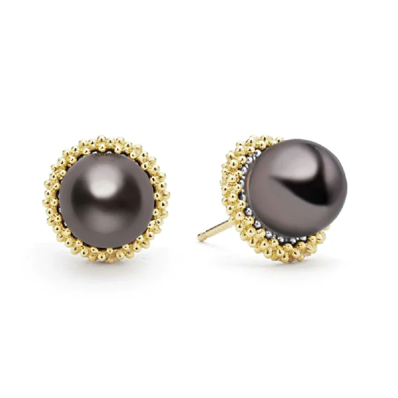 Lagos Luna 18k Gold Tahitian Black Pearl Stud Earrings