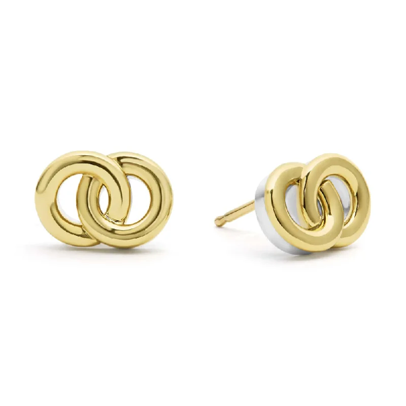 Lagos Signature Caviar Two-Tone Interlocking Stud Earrings