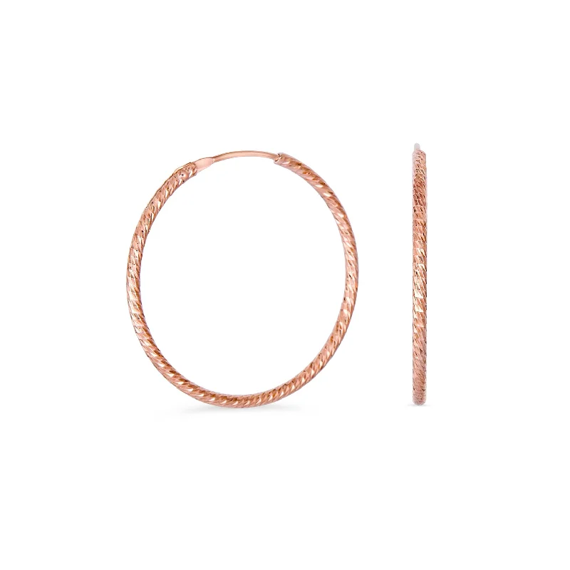 Lightweight Rose Gold Hoop Huggie Earrings Diamond Cut Twist Sterling Silver