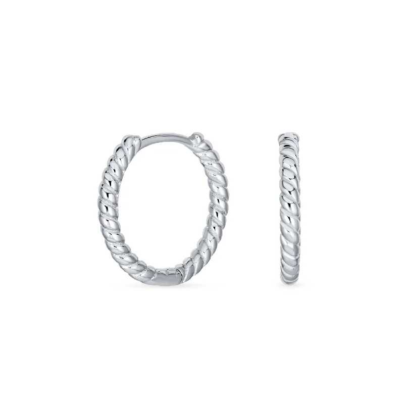 Lightweight Dainty Hoop Huggie Earrings Twist Huggies Sterling Silver 0.60 Inches