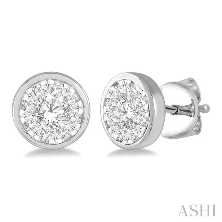 1/2 ctw Medallion Lovebright Round Cut Diamond Bezel Stud Earring in 14K White Gold