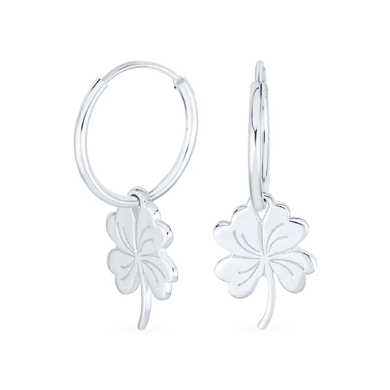 Luck of the Irish Shamrock Mini Hoop Huggie Earrings in Sterling Silver