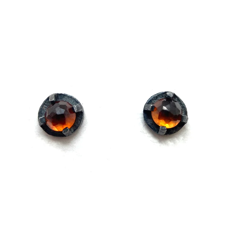 Mini Carved Studs - Hessonite Garnet