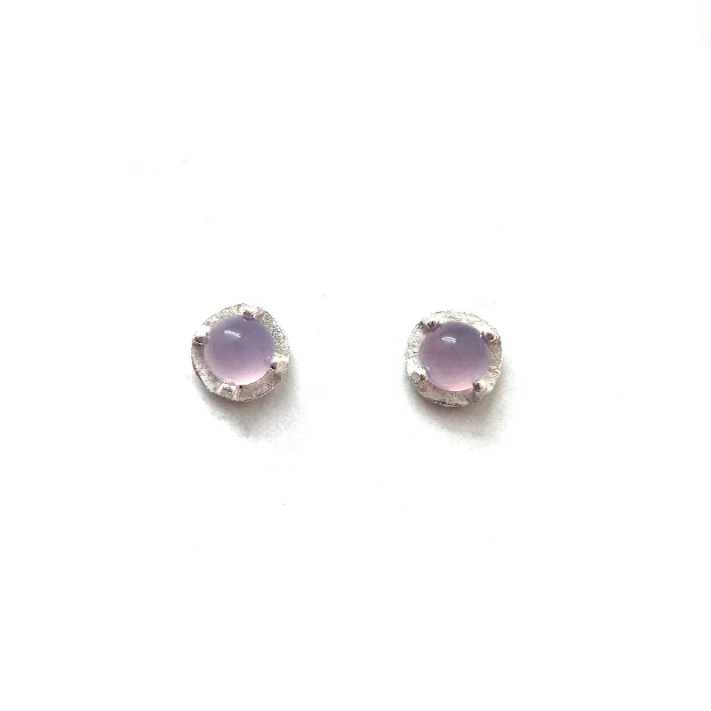 Mini Carved Studs - Pink Chalcedony