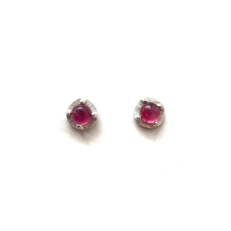 Mini Carved Studs - Pink Tourmaline