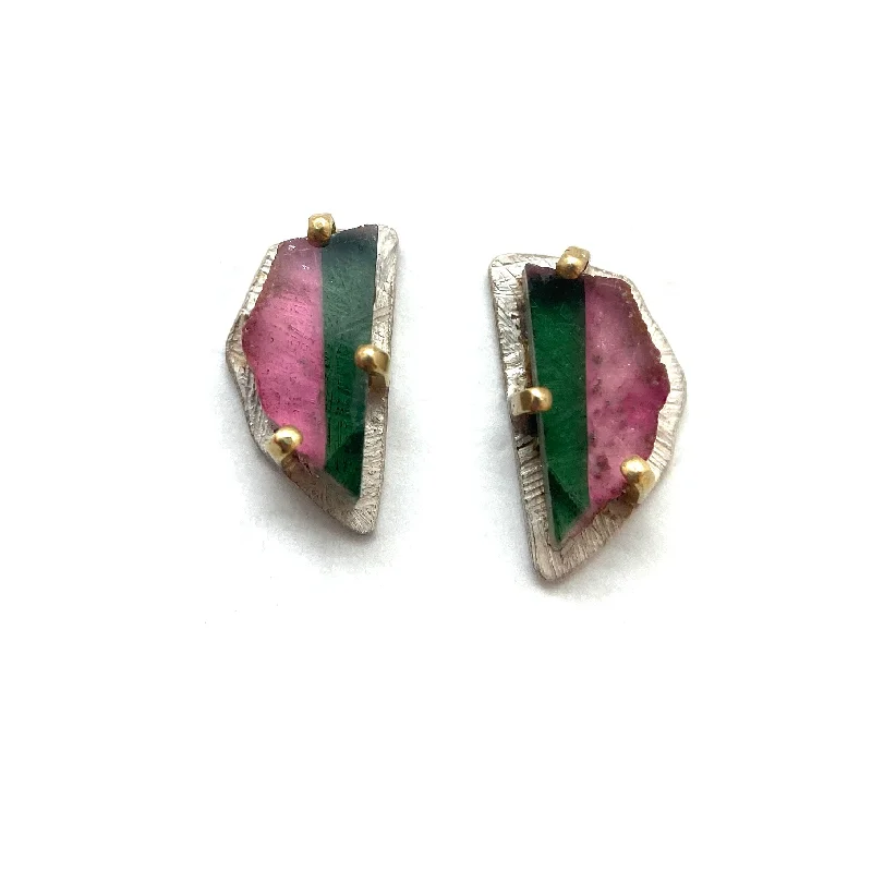 OOK Carved Studs - Watermelon Tourmaline