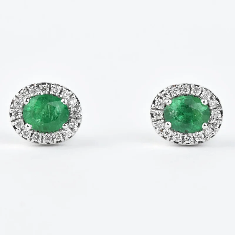 Oval Emerald and Diamond Studs