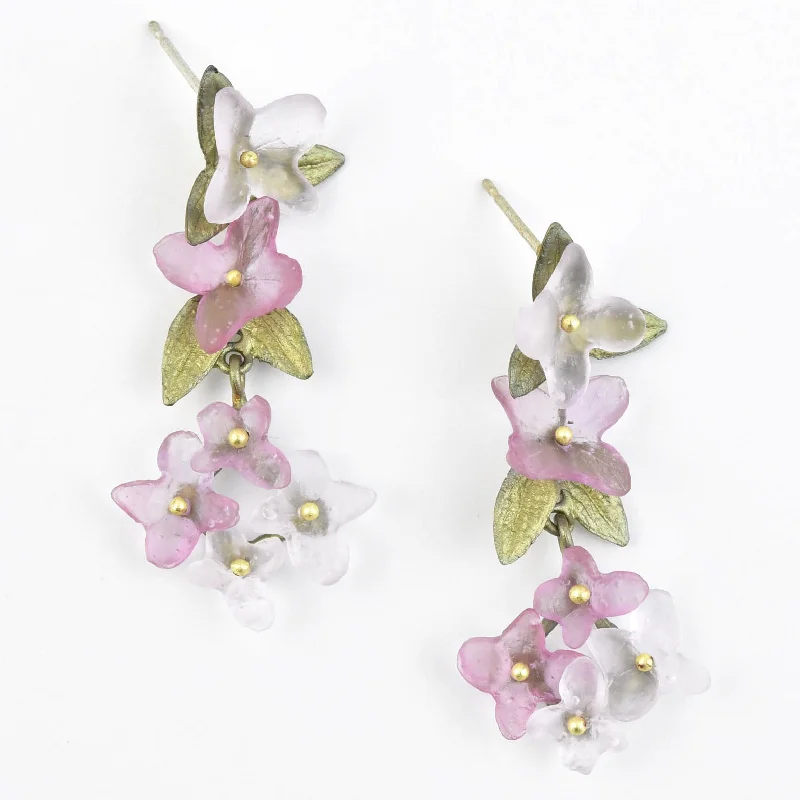 Pink Hydrangea Petal Drop Earrings