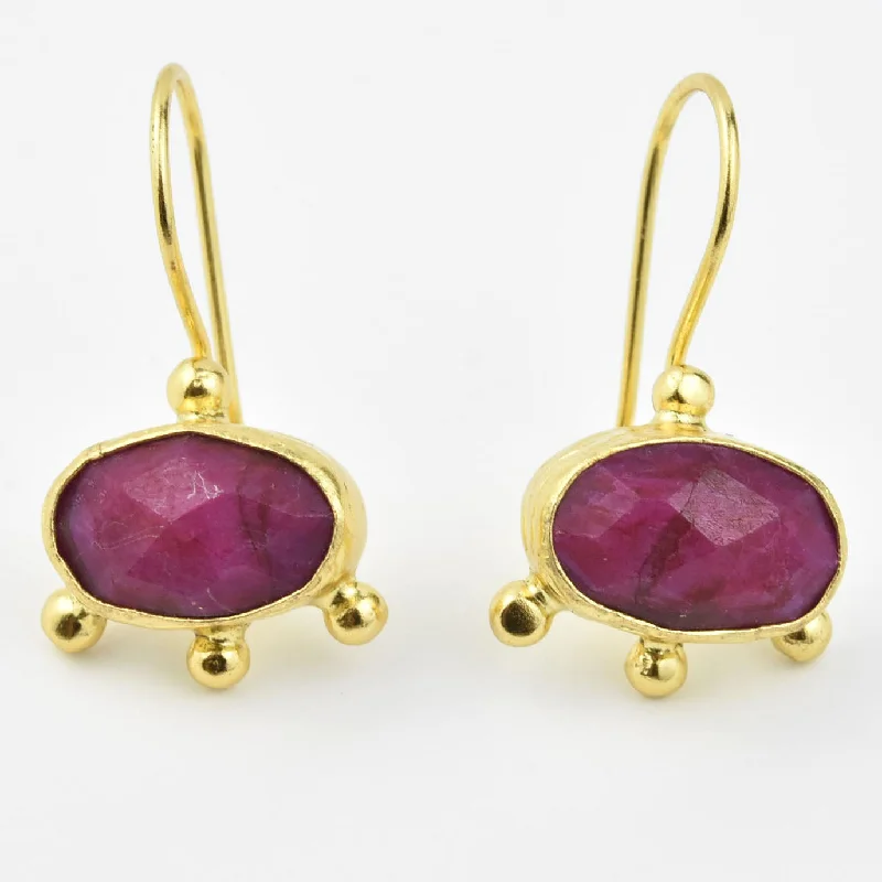 Rough Cut Ruby Dangle Earrings