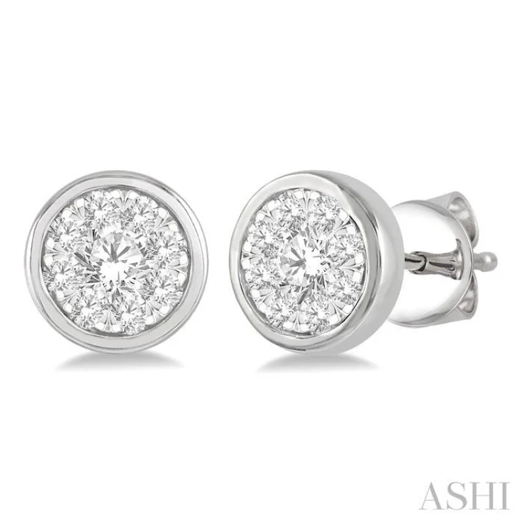 1/3 ctw Medallion Lovebright Round Cut Diamond Bezel Stud Earring in 14K White Gold