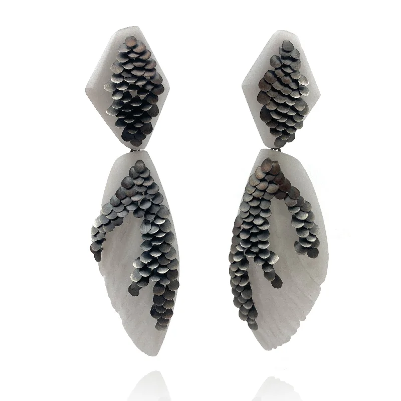 White Scale Texture Drop Earrings