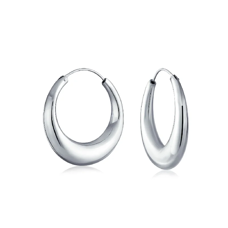 Simple Plain Hoop Huggie Earrings Sterling Silver Crescent Tapered Tube .75 Inch