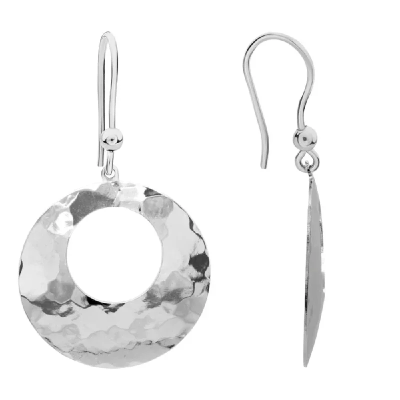 Sterling Silver Hammered Drop Hoop Earrings