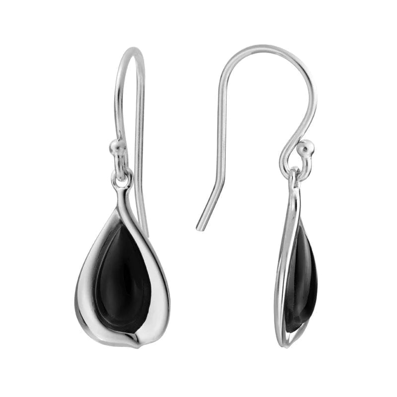 Sterling Silver Teardrop Onyx Dangle Earrings