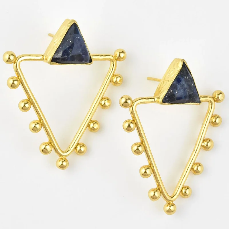 Studded Triangle Lapis Earrings