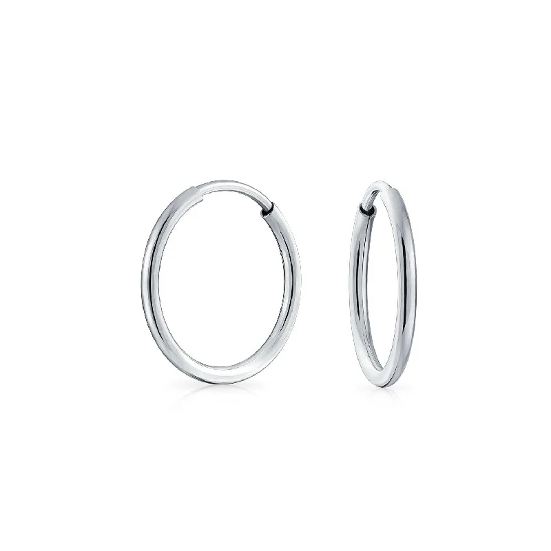 Thin Minimalist Hoop Huggie Earrings Sterling Silver Various Sizes