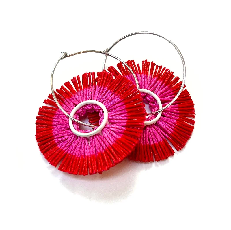 Vicki Mason - Hot Pink and Red Linen Hoop Earrings