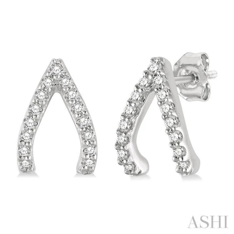 1/6 Ctw Wishbone Round Cut Diamond Petite Earring in 10K White Gold