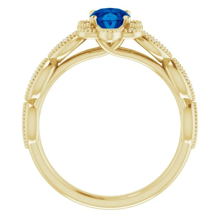 14K Yellow Lab-Grown Blue Sapphire & 1/8 CTW Natural Diamond Ring