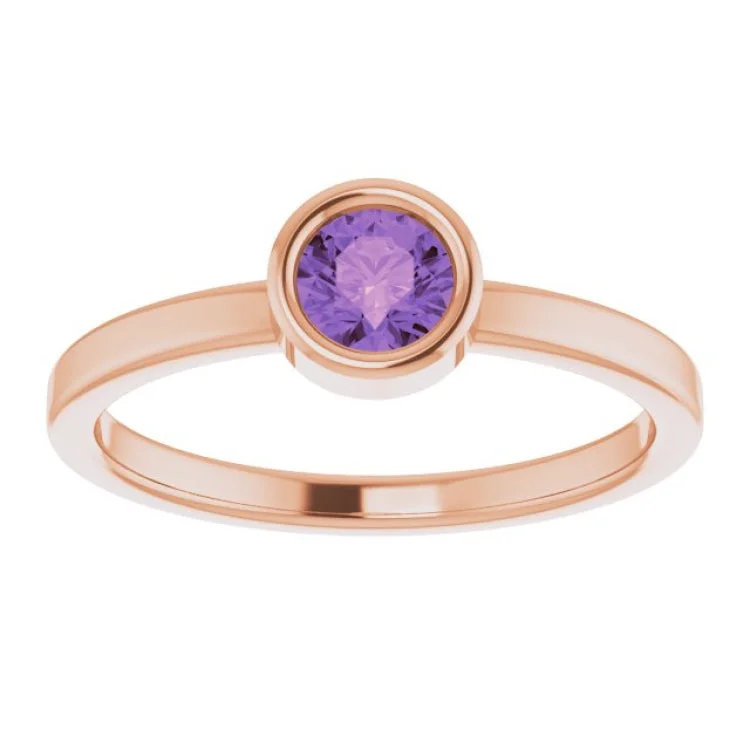 14K Rose 4.5 mm Natural Amethyst Ring