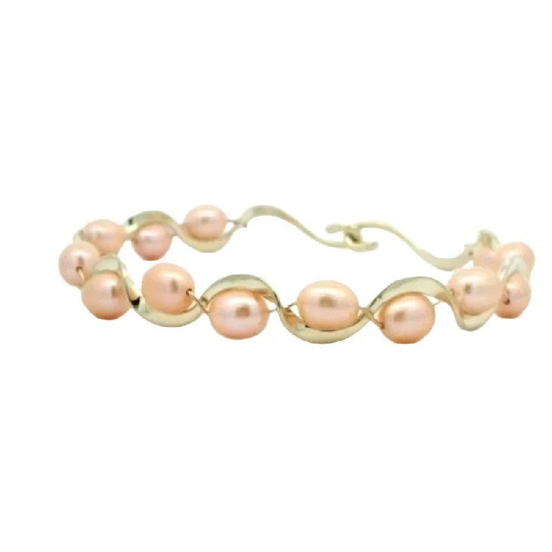 14k Gold Peach Pearl Ruffle Bracelet