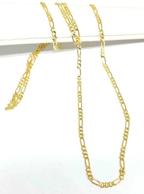 14k Solid Gold Figaro Chain 18-24 inches 2.2mm (Semi-Hollow Style)