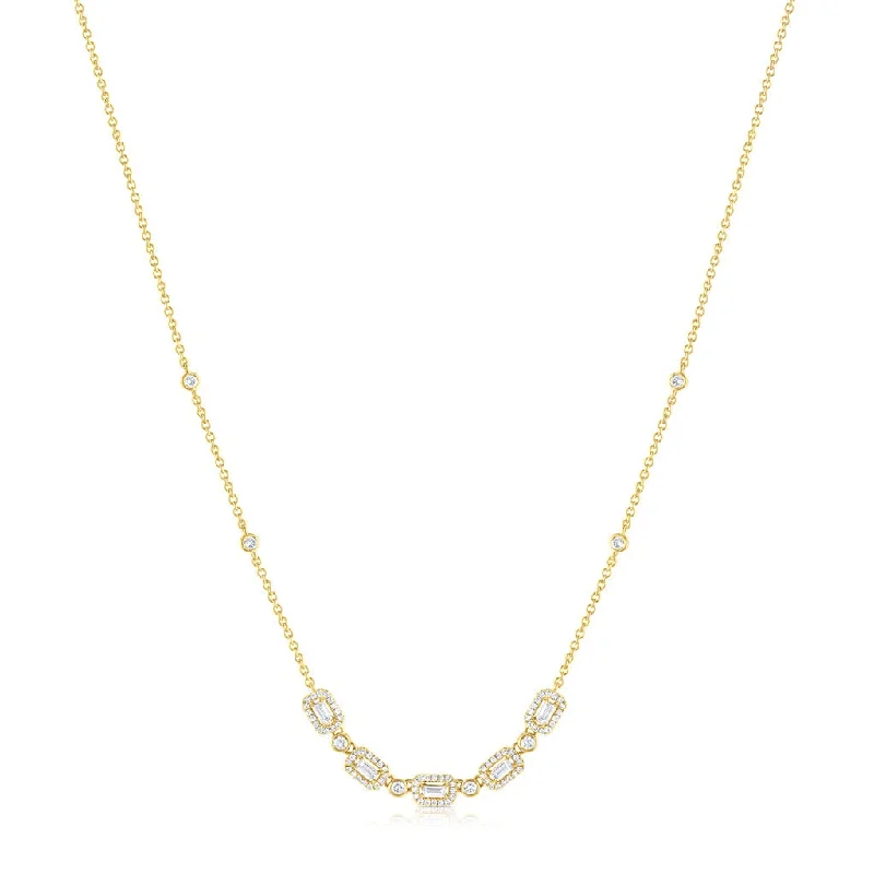 18k Yellow Gold 0.69ctw Diamond Rectangular Chain Necklace