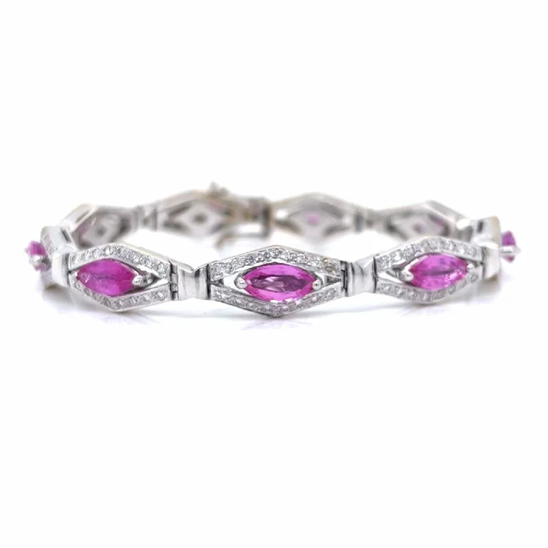 18KT White Gold Diamond & Sapphire Bracelet