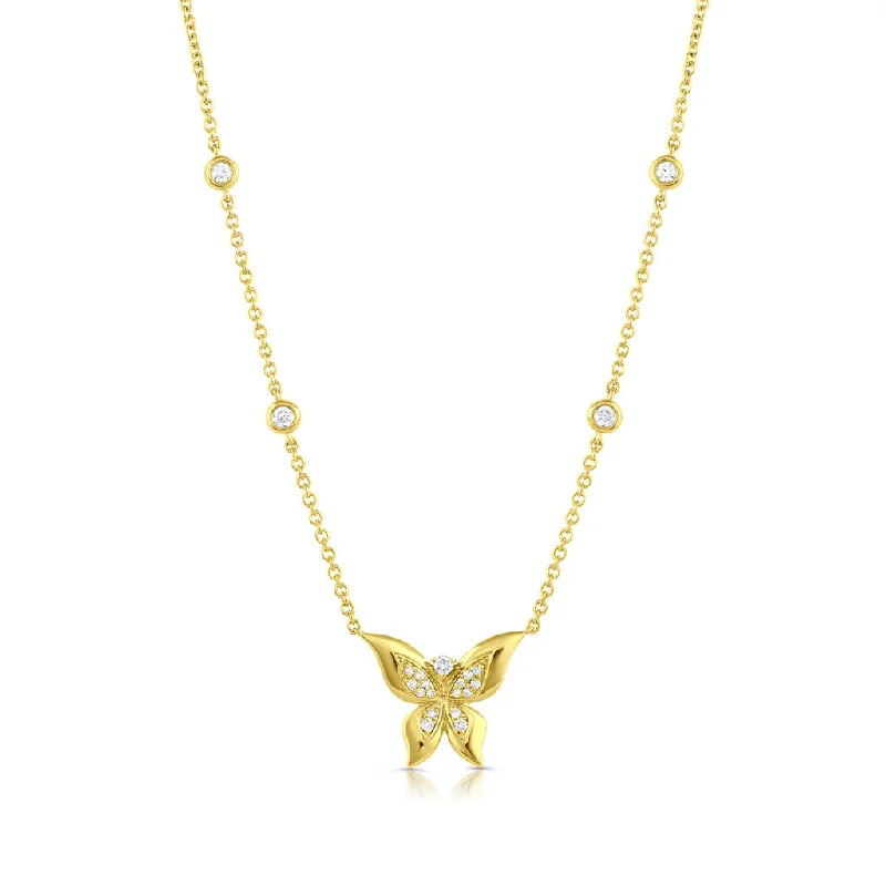 18kt Yellow Gold Diamond Butterfly Necklace 4 Diamond in Chain