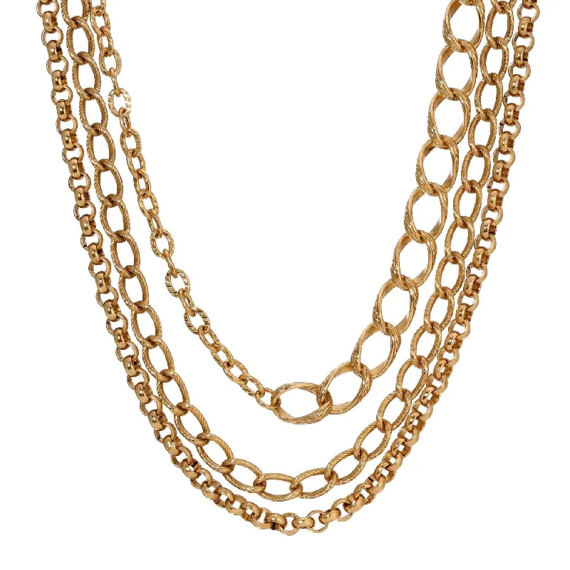 1928 Jewelry Gold Polished & Textured Multi Layered Chain Necklace 32"