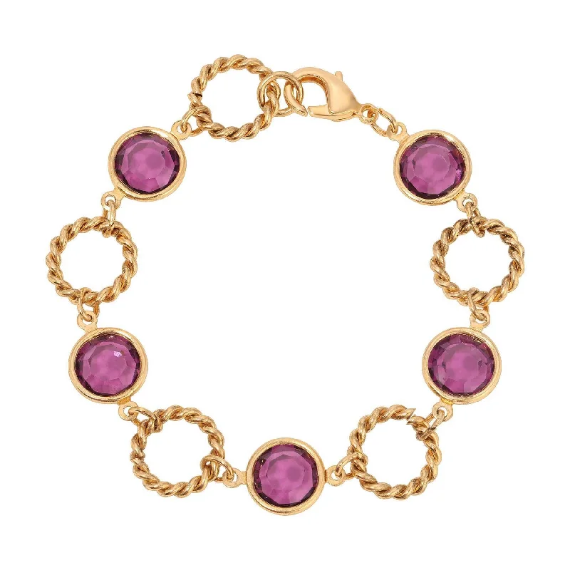 1928 Jewelry Rodeo Link Round Amethyst Channel Crystal Bracelet