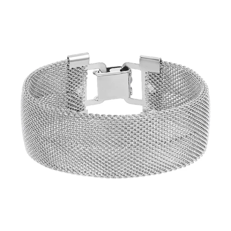 1928 Jewelry Silver d'Arc Woven Mesh Clasp Bracelet, 7.5"L