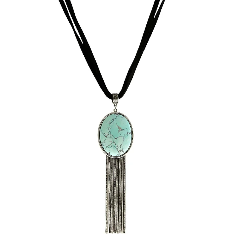 1928 Jewelry Turquoise Luxe Tassel Chain Suede Necklace 16" + 3" Extension