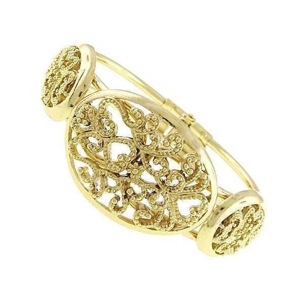 1928 Jewelry Vintage Style Gold Filigree Snap Cuff Bracelet