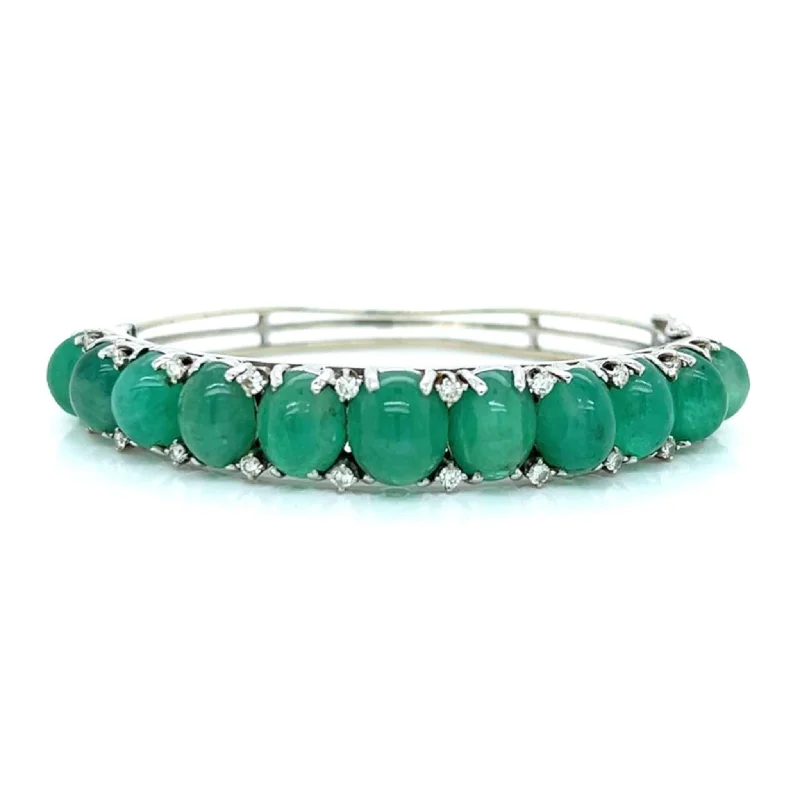 1980s 14KT White Gold Emerald & Diamond Bracelet