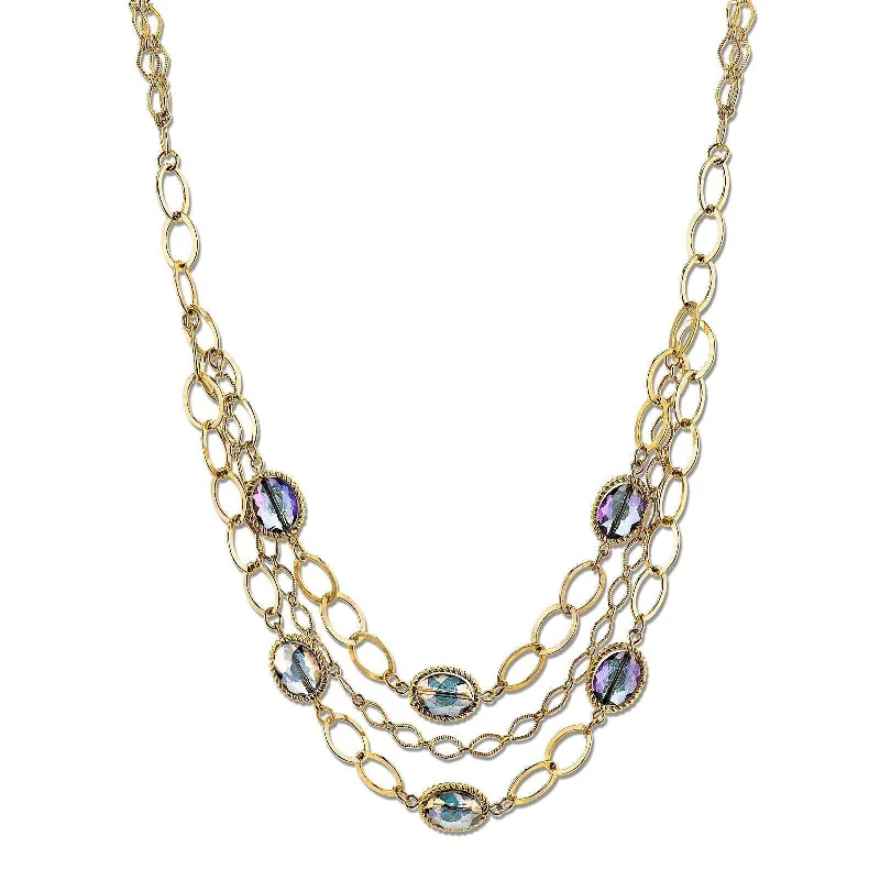 2028 Jewelry Blue Crystal Luster Multi-Strand Chain Necklace 16"