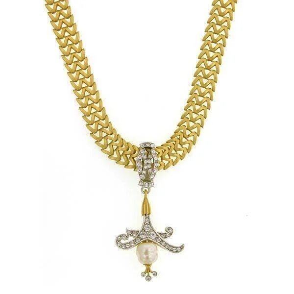 Antiquities Couture Empress Crystal Baroque Faux Pearl W Chain Pendant Necklace 12" + 5" Extender