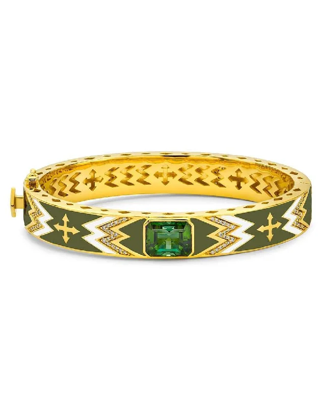 Army Green Enamel and Tourmaline Bangle