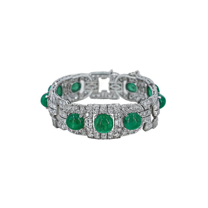 Art Deco Diamond And Emerald Cab Panel Bracelet