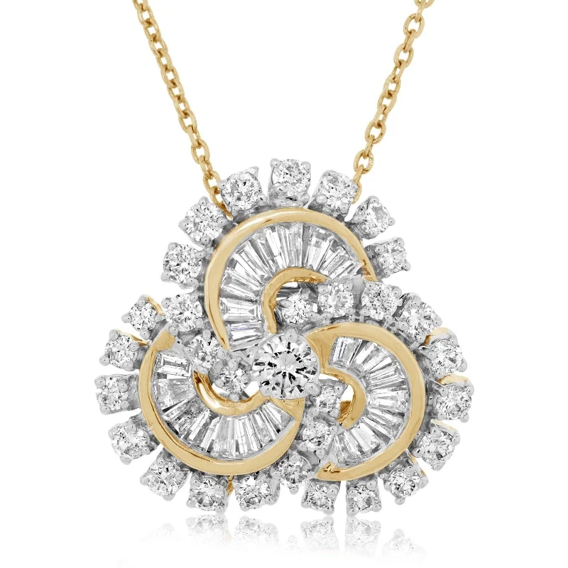 Baguette & Round Diamond Swirl Pendant