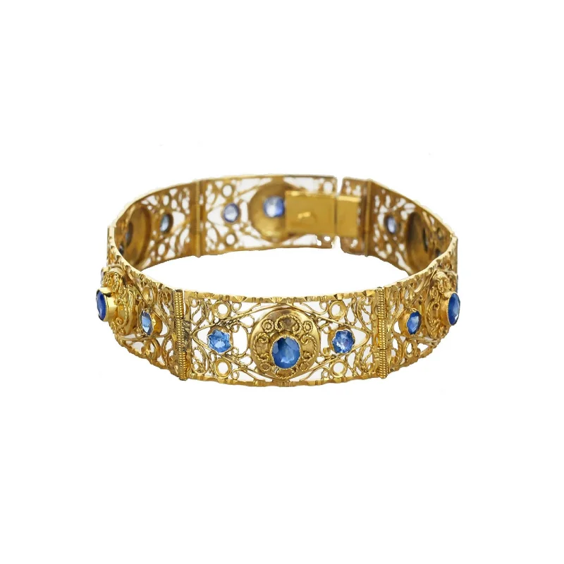 Blue Sapphire And Yellow Gold Bar Bracelet