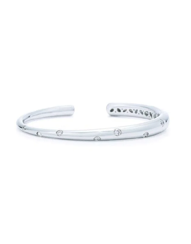 Cobblestone Diamond Cuff Bangle - White Gold