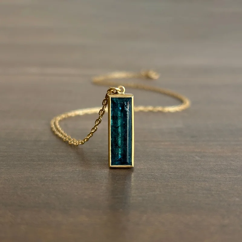 Indicolite Tourmaline Rectangle Pendant