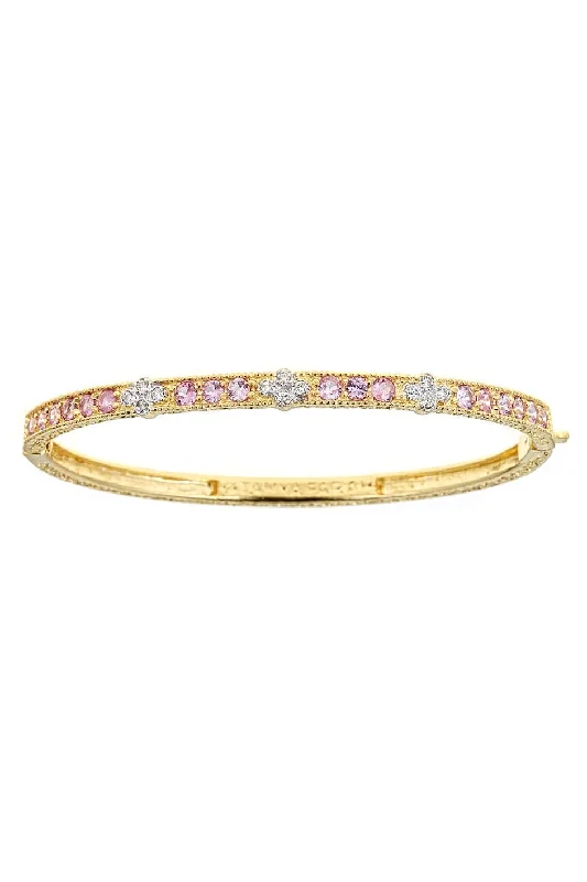 Diamond Cluster Pink Sapphire Bangle