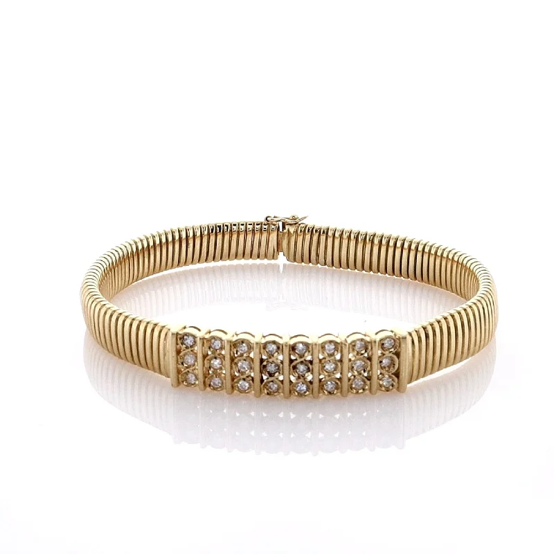 Estate 18k Yellow Gold Tubogas Link Diamond 7.5"  Bracelet