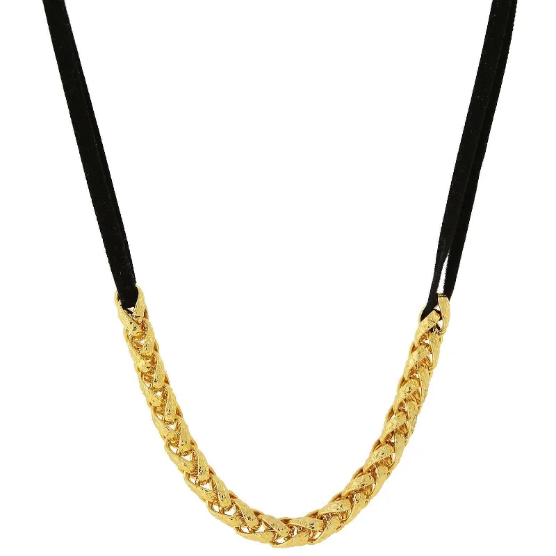 1928 Jewelry Classic Gold Chain Black Choker Necklace 16" + 3" Extender