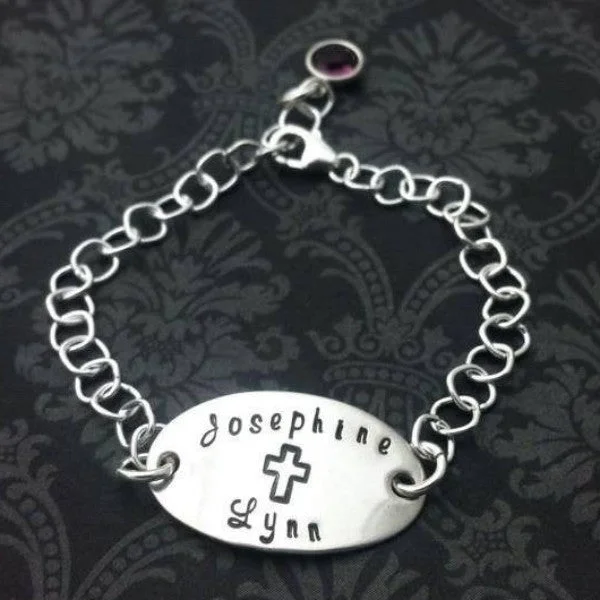 Hand stamped Cross Bracelet