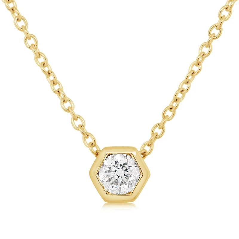 Hexagonal Diamond Bezel Pendant Necklace