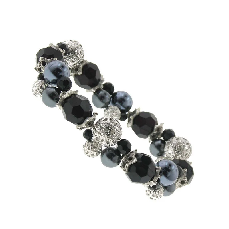 2028 Jewelry Black Beaded Stretch Bracelet